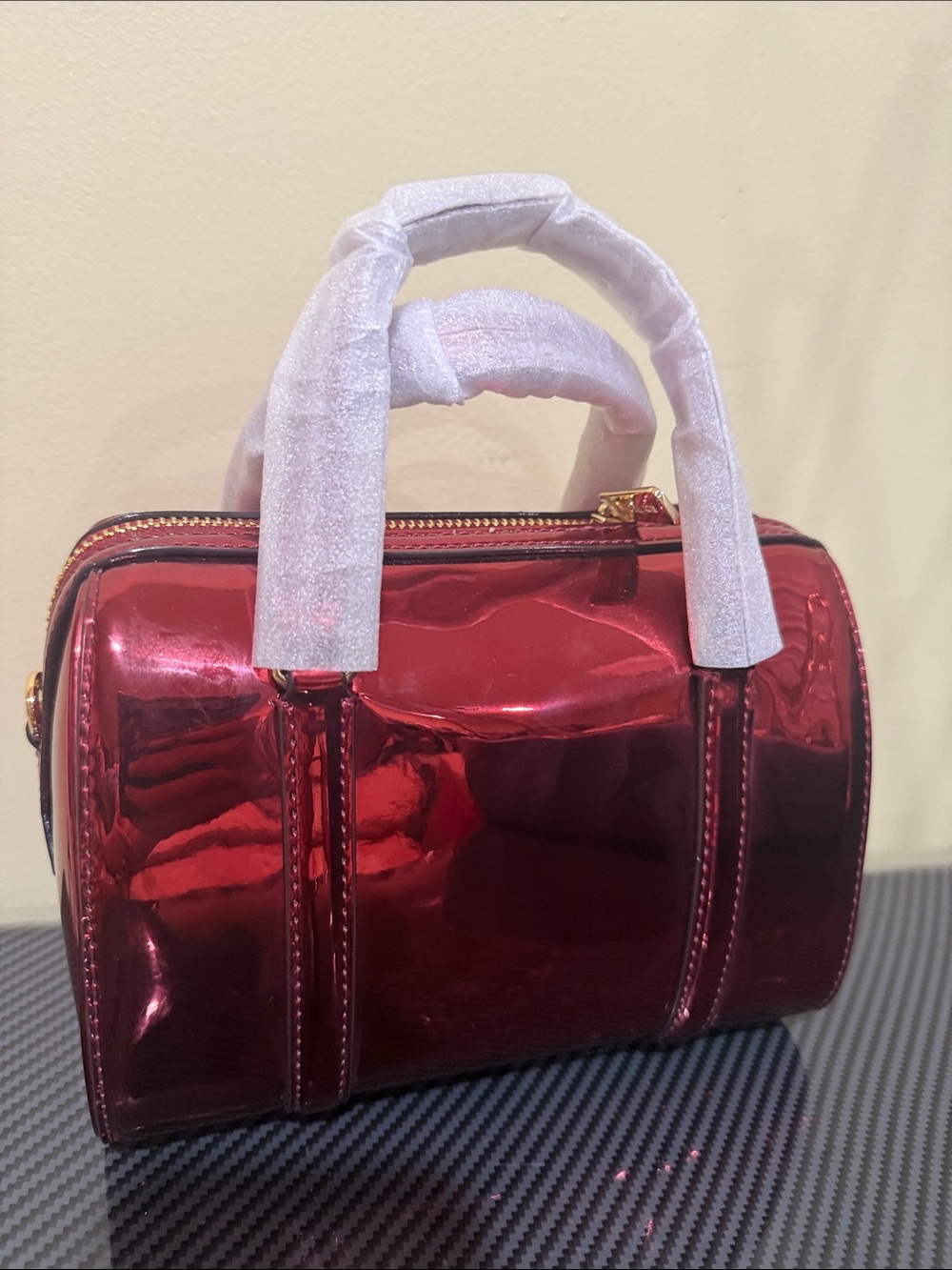 Michael Kors Metallic Red wine Mini Bowling Satchel Michael Kors Crossbody New - Picture 5 of 12